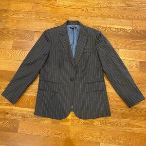 Vintage Lands End Womens Blazer Jacket Gray Striped Cashmere Wool Size 12
